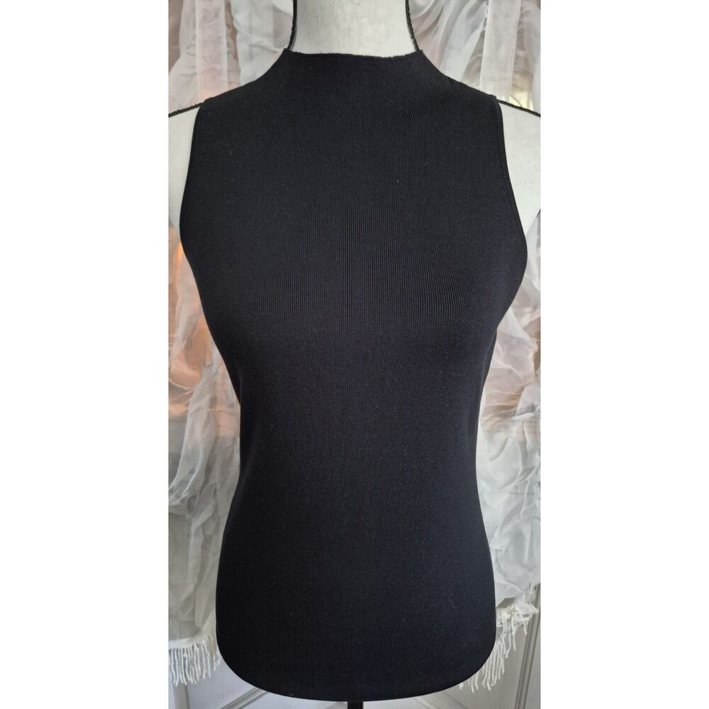 Ann Taylor Women’s Black Ribbed Mock Neck Shell Size S Slim Look